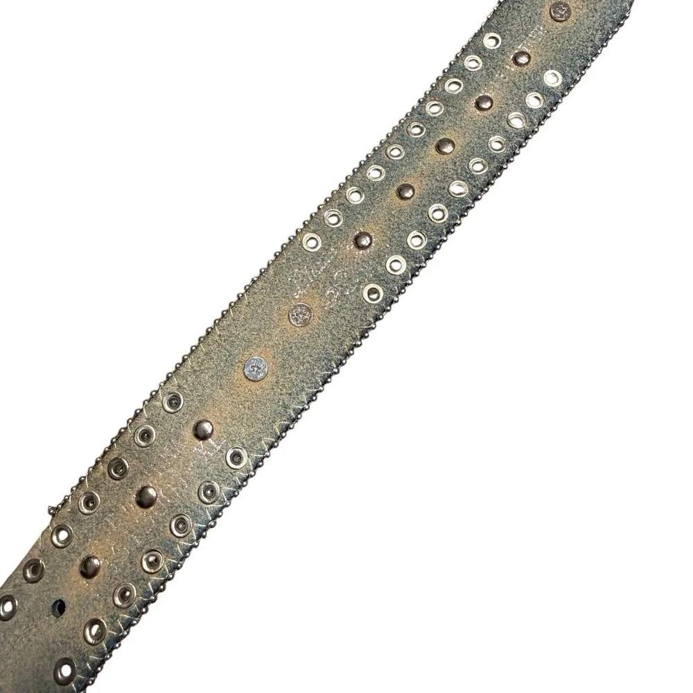 Genuine Leather & Rhinestone Belt Women's XL Y2K Punk Western Bling
